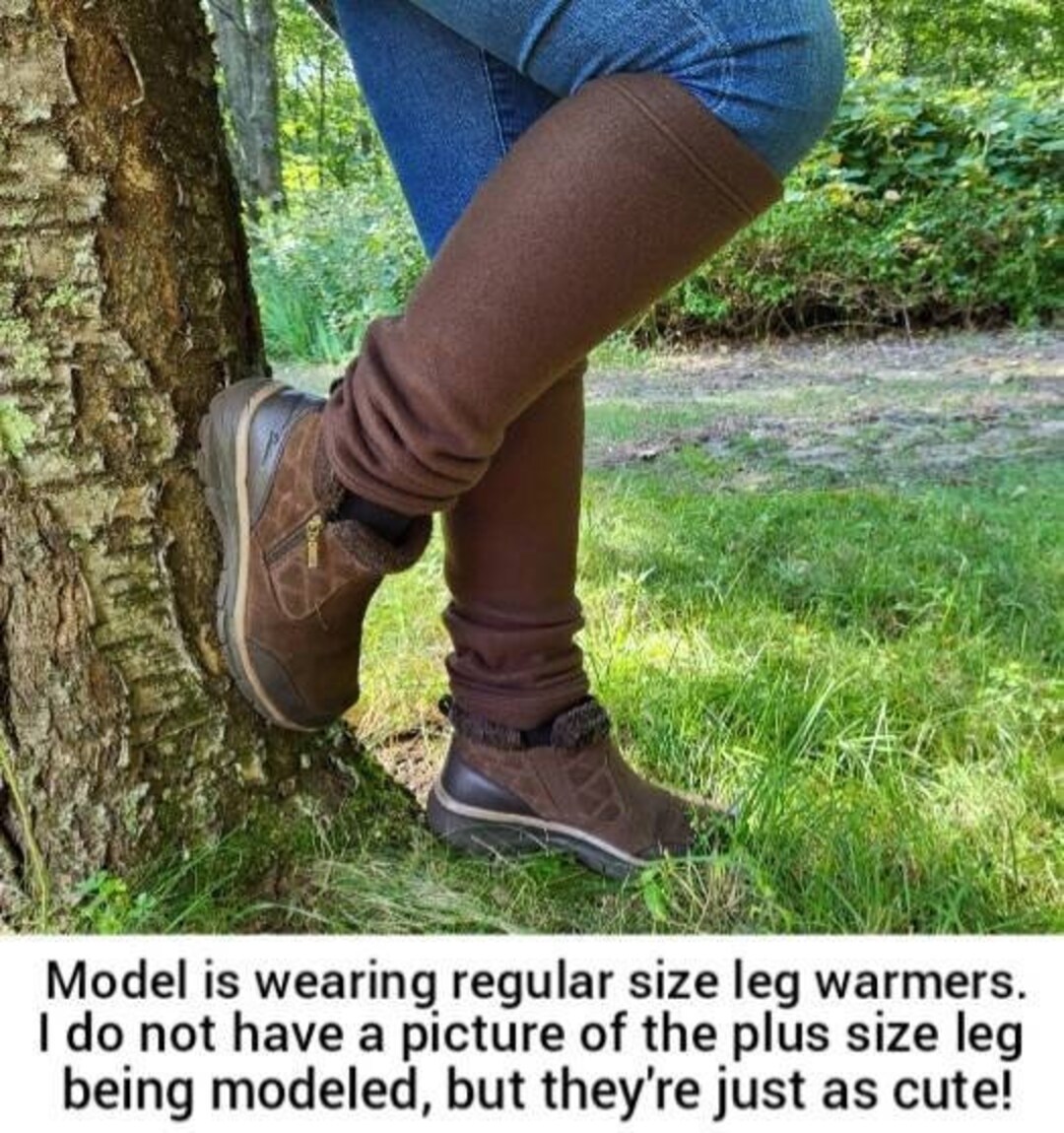 PLUS SIZE Fleece Legwarmers Solid Brown Leg Warmers for Women or Men