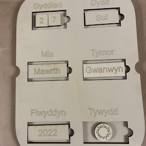 Tywydd, wythnos, misoedd, dysgu cymraeg, Week days, months, date board, welsh learning, Filsat lids, trofast lids