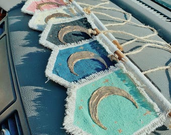 Moon Car Charms | celestial decor, hippie accessories, rear view mirror decor, galati. Glamour, mini tapestry, gifts for her, car interior