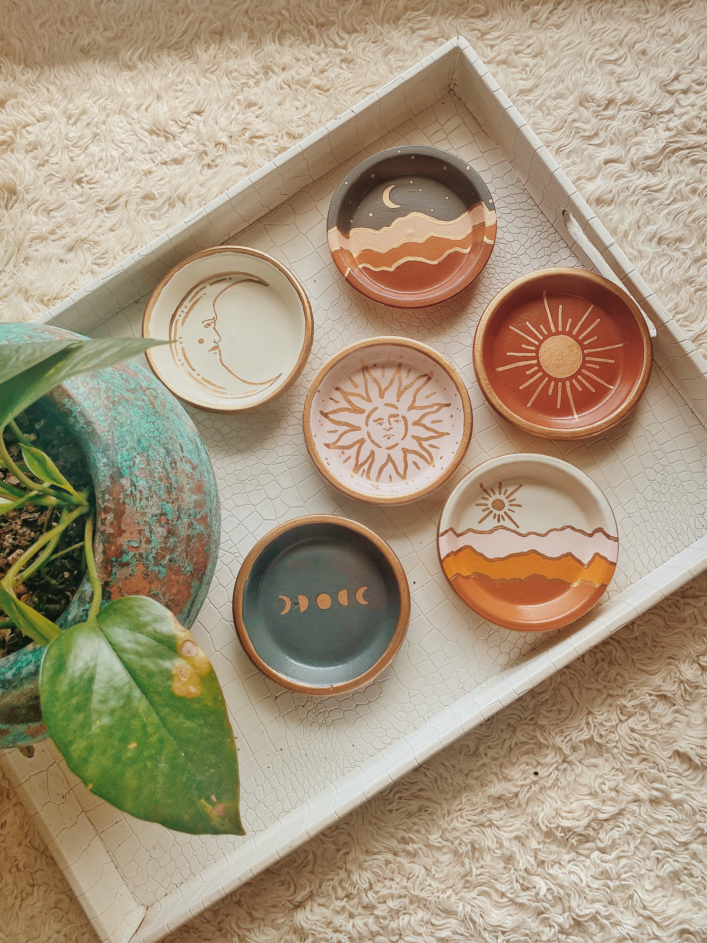 Bohemian Trinket Tray | Terracotta Clay Jewelry Tray, Ring