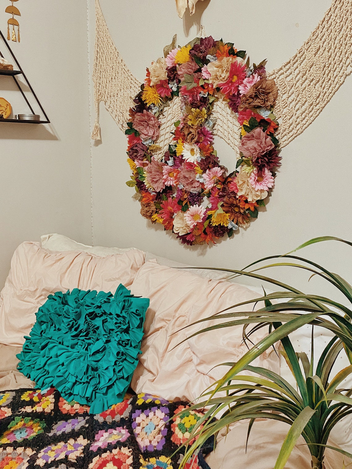 Peace Out Floral Wall Hanging Faux Flowers Vsco Retro 70s Etsy