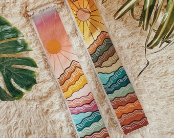 Mini Sunset Mountain Wall Tapestry | hand painted landscape southwest boho hippie typography sunrise hanging wall art decor