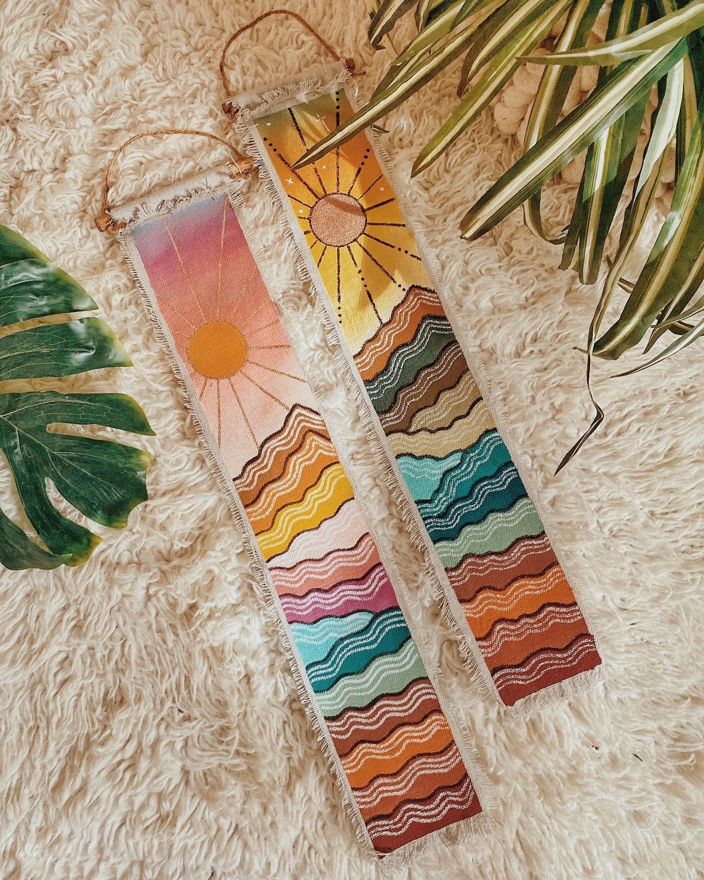 Mini Sunset Mountain Wall Tapestry | hand painted landscape southwest boho hippie typography sunrise hanging wall art decor
