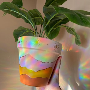 Sun Mountain Planter Pot | hippie painted pot boho decor terracotta pink pottery indoor planter