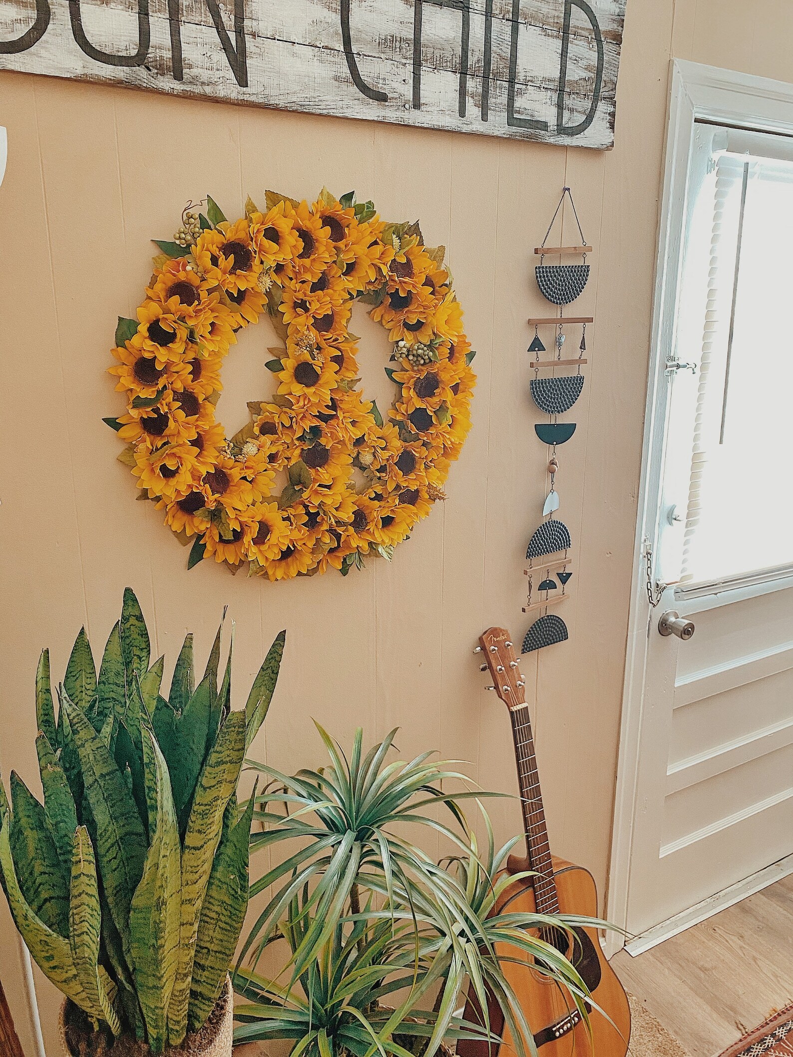 Sunflower Peace Sign Wall Decor Floral Wall Art Boho Hippie Etsy