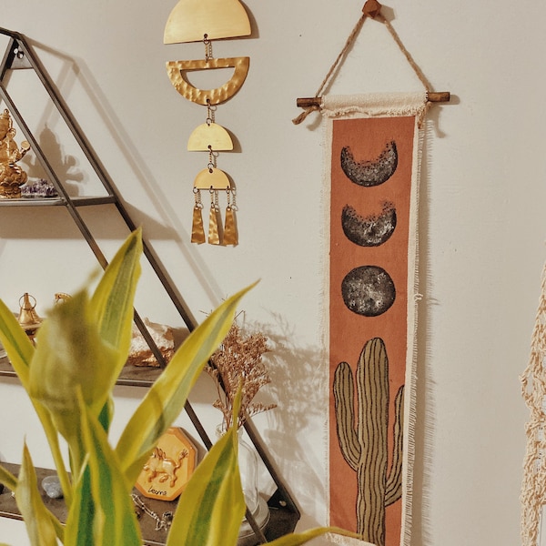 Mini Saguaro Rust Moon Phase | southwest cactus desert landscape Tapestry wall hanging Decor