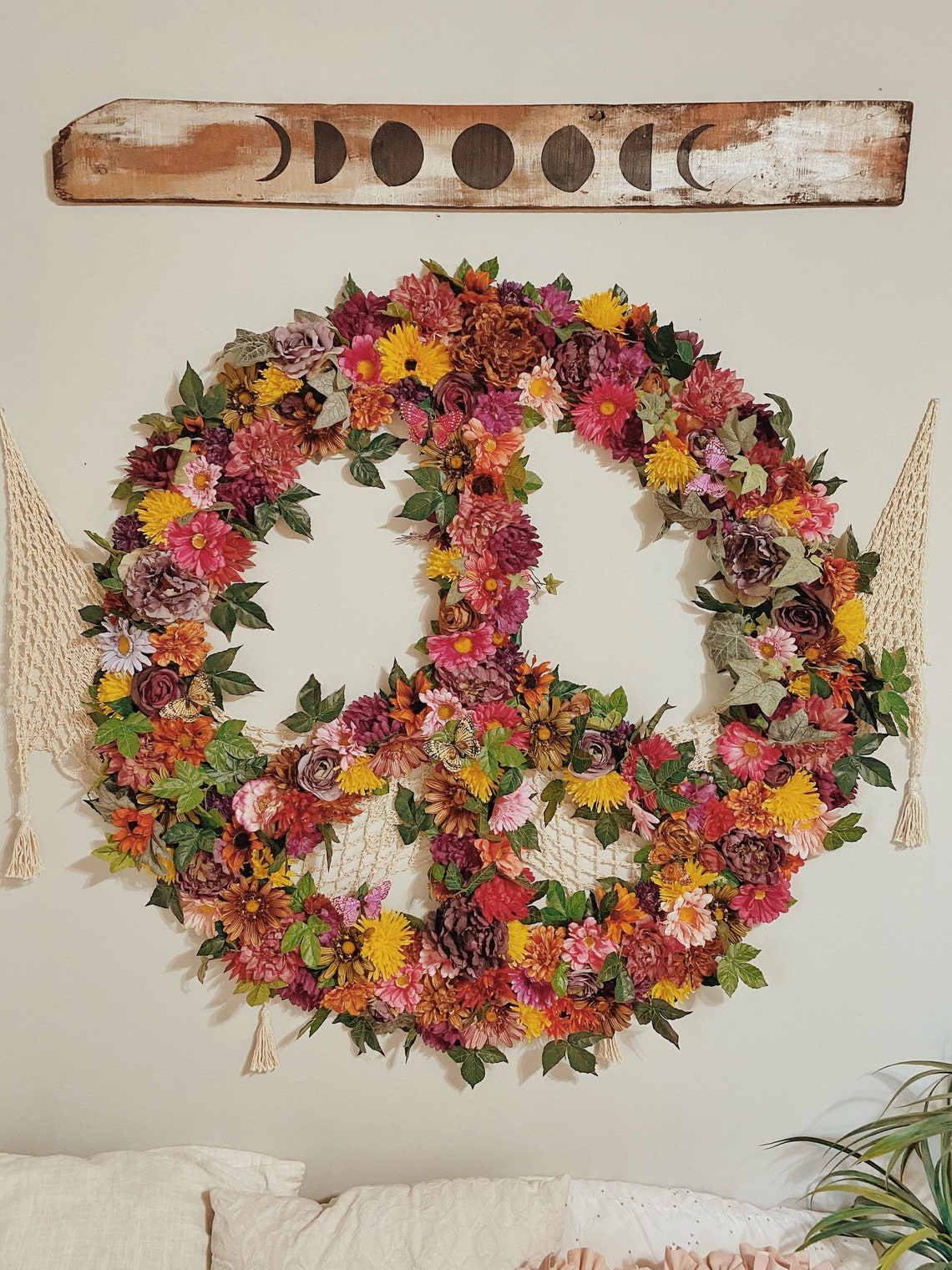 Peace Out Floral Wall Hanging Faux Flowers Vsco Retro 70s Etsy