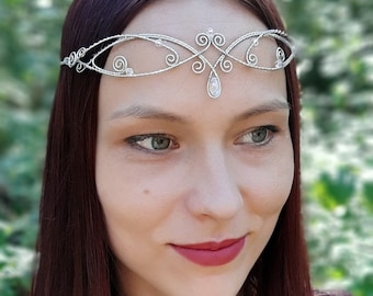 Silverplated Copper Wire Elven Tiara with Crystal Beads, Adjustable Elf Crown