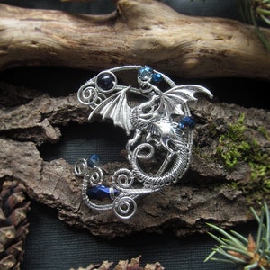 Dragon Ear Cuff Blue Ear Cuff Silver Ear Cuff Wire Jewelry Fantasy decoration for ears No Piercing Ear Cuffs Jewelry Wire wrapped ear cuff