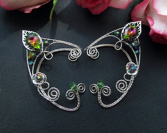 Elf Ears Green Ear cuff Elf Ear cuff Silver Ear cuff Elf cosplay Elven ears Elf earrings Non Piercing Wire wrapped ear cuff Fairy ears