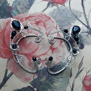 Elf Ears Black Ear cuff Elf Ear cuff Silver Ear cuff Elf cosplay Elven ears Elf earrings Non Piercing Wire wrapped ear cuff Fairy ears