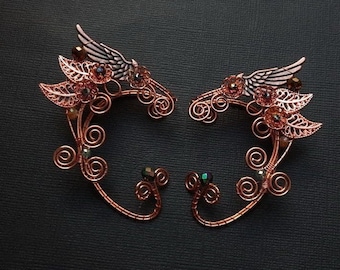 Wings Ear cuffs Elf Ears Cuff Rose Gold Fairy ears Elven ears Elf cosplay Elf earrings Cuff Non Piercing Wire Jewelry Wire wrapped ear cuffs