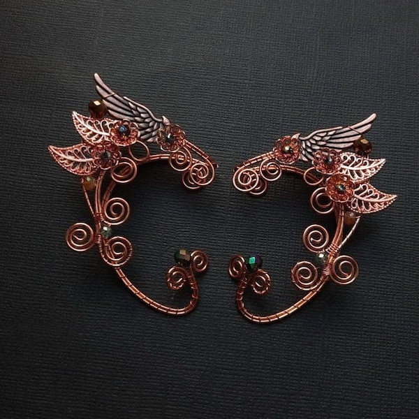 Wings Ear cuffs Elf Ears Cuff Rose Gold Fairy ears Elven ears Elf cosplay Elf earrings Cuff Non Piercing Wire Jewelry Wire wrapped ear cuffs