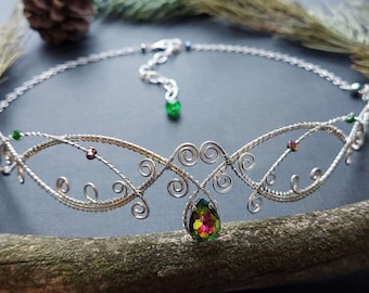 Elven Tiara with Crystal Beads - Silverplated Elvish Crown