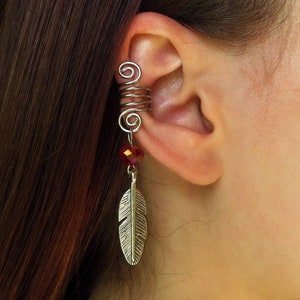Silber Ohrmanschette Ohrmanschette mit Feder Ohrmanschette Kein Piercing Silber Ohrmanschette Draht Schmuck Draht gewickelt Ohrmanschetten Einfache Ohrmanschette