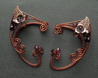 Elf Ear Cuff Green Purple Ear cuffs Cooper Ear cuff Elven ears Elf earrings Elf ears Elf cosplay Cuff Non Piercing Wire wrapped ear cuff