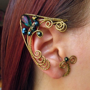 Smaragd Ohrmanschetten Elfe Ohr Manschette Messing Ohr Manschette Elfen Ohren Elfen Ohrringe Manschette nicht Piercing Draht Schmuck Draht gewickelt Ohrmanschette Schmuck