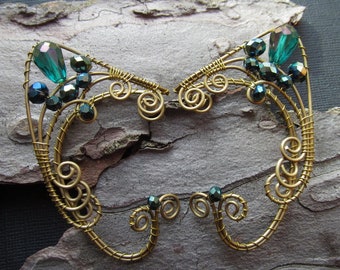 Emerald Ear cuffs Elf Ear Cuff Brass Ear Cuff Elven ears Elf earrings Cuff Non Piercing Wire Jewelry Wire wrapped ear cuff Jewelry