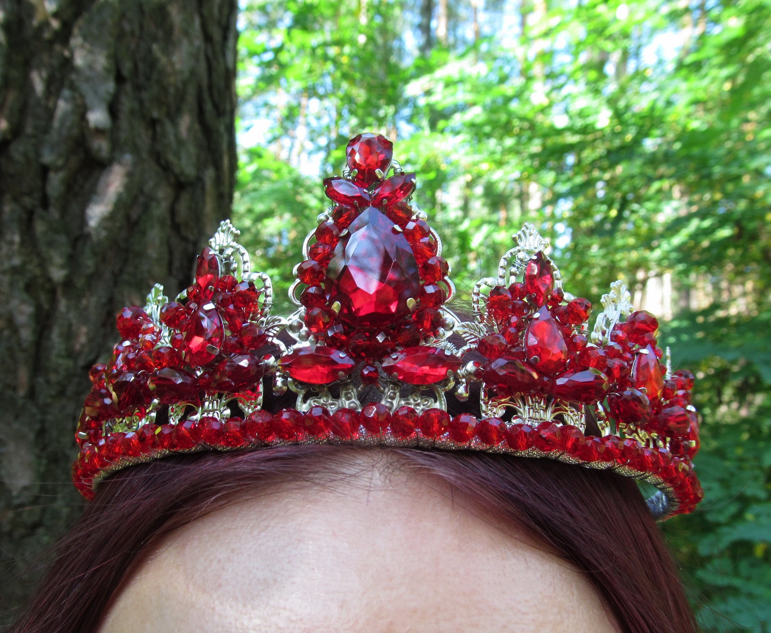 Red Crown Red Tiara Red Diadem Crystal Crown Wedding Crown Etsy