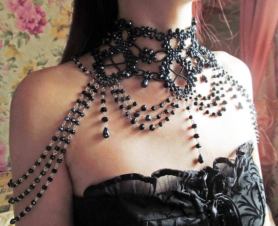 Black Gothic Choker Necklace Set Lot Goth Fashion