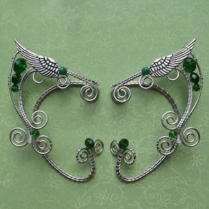 Wings Ear cuffs Elf Ear Cuff Green Ear Cuff White Ear Cuff Elven ears Elf earrings Cuff Non Piercing Wire Jewelry Wire wrapped ear cuffs
