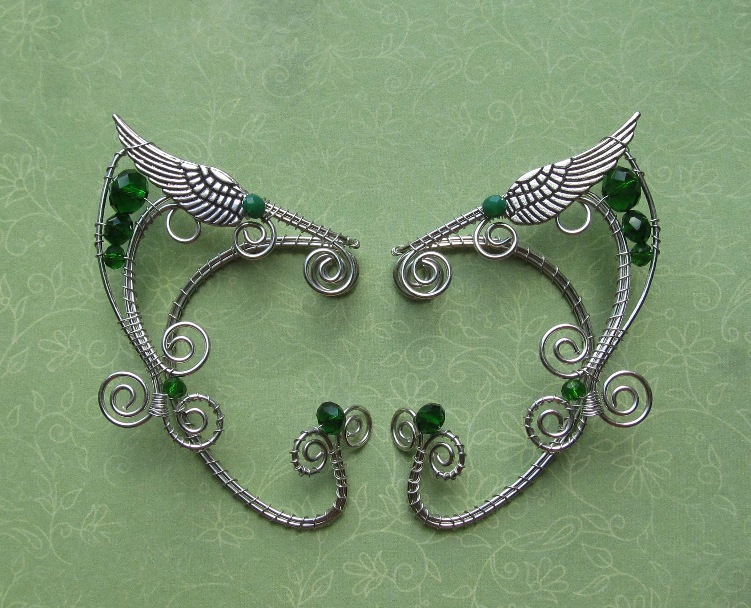 Wings Ear cuffs Elf Ear Cuff Green Ear Cuff White Ear Cuff Elven ears Elf earrings Cuff Non Piercing Wire Jewelry Wire wrapped ear cuffs