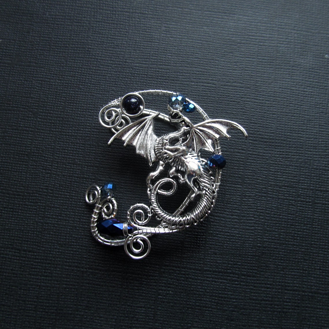 Dragon Ear Cuff Blue Ear Cuff Silver Ear Cuff Wire Jewelry Etsy