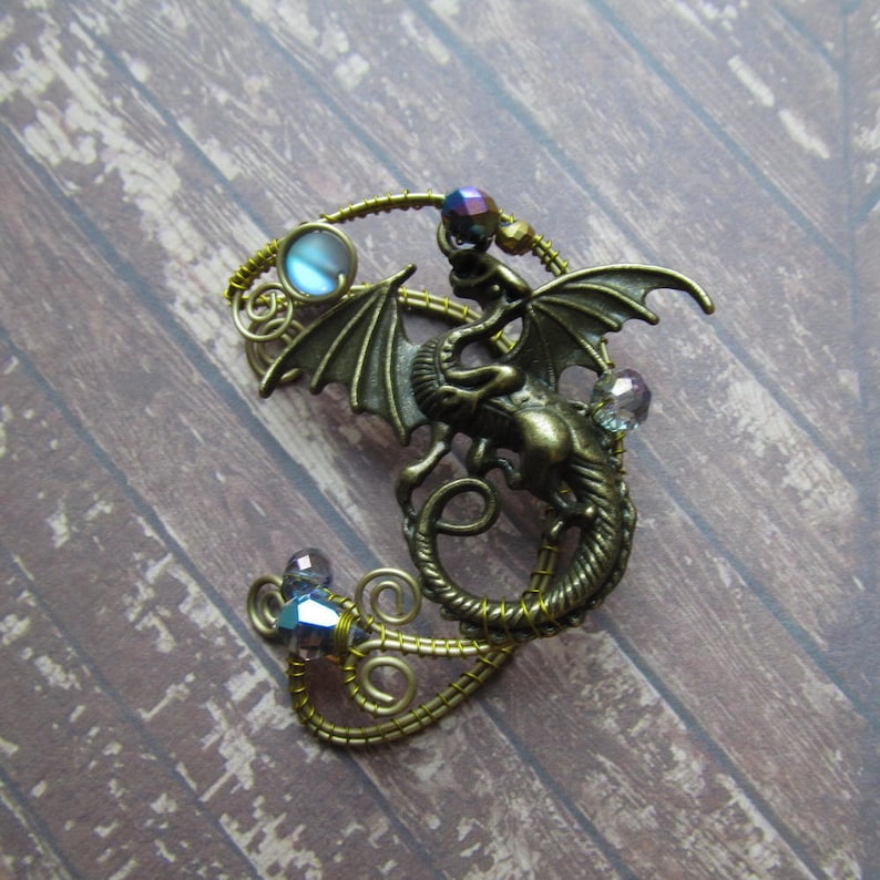 Dragon Ear Cuff Wire Jewelry No Piercing Ear Cuffs Blue Ear Etsy