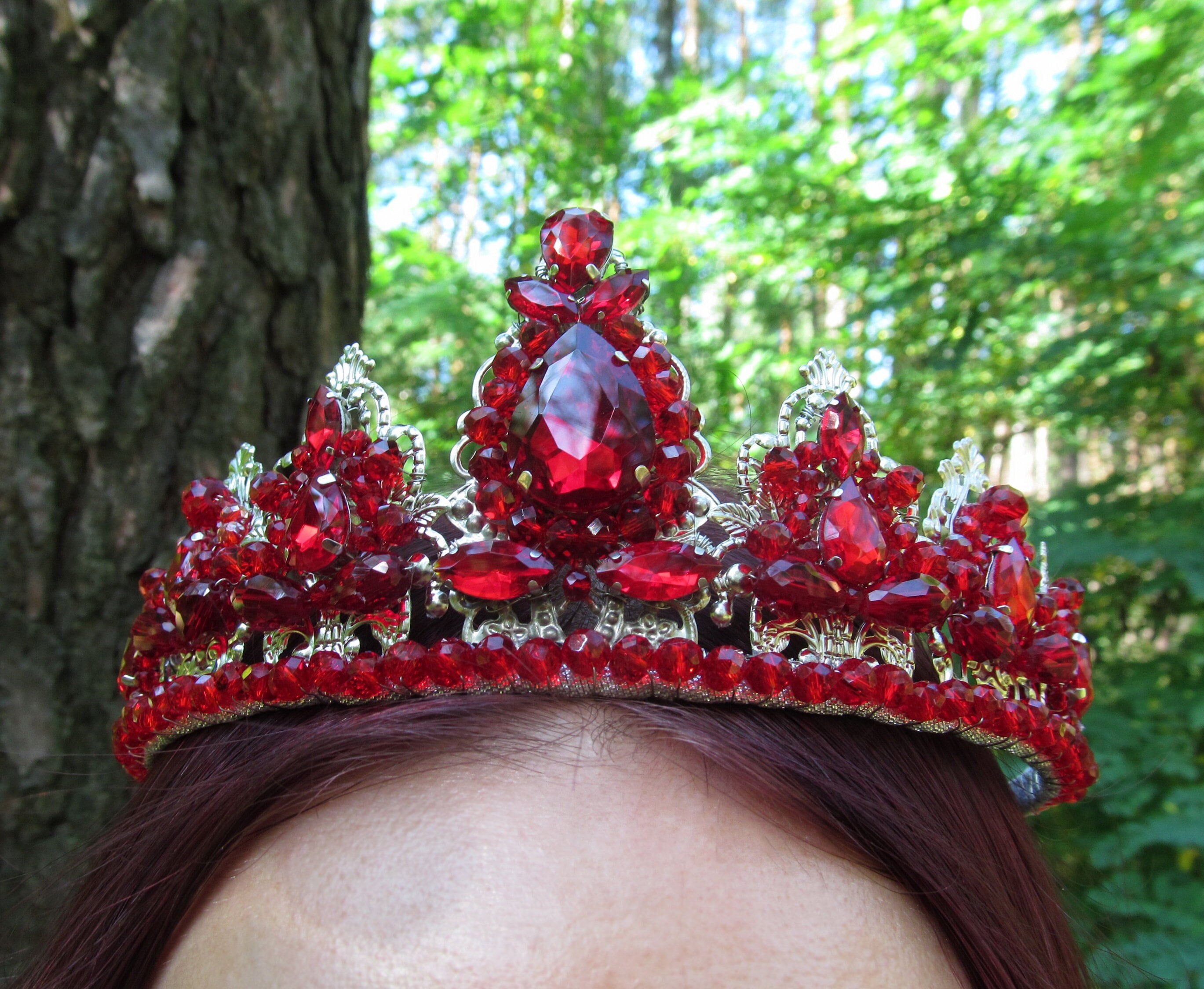 Red rose hair accessories sweet crown tiara queen Red Rose Bridal Wedding Queen Crown Set - Gold Baroque  main image 3