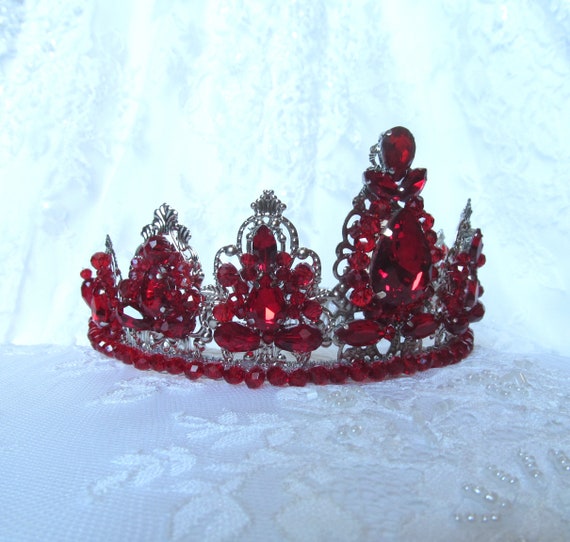 Red Crown Red Tiara Red Diadem Crystal Crown Wedding Crown  display picture 1