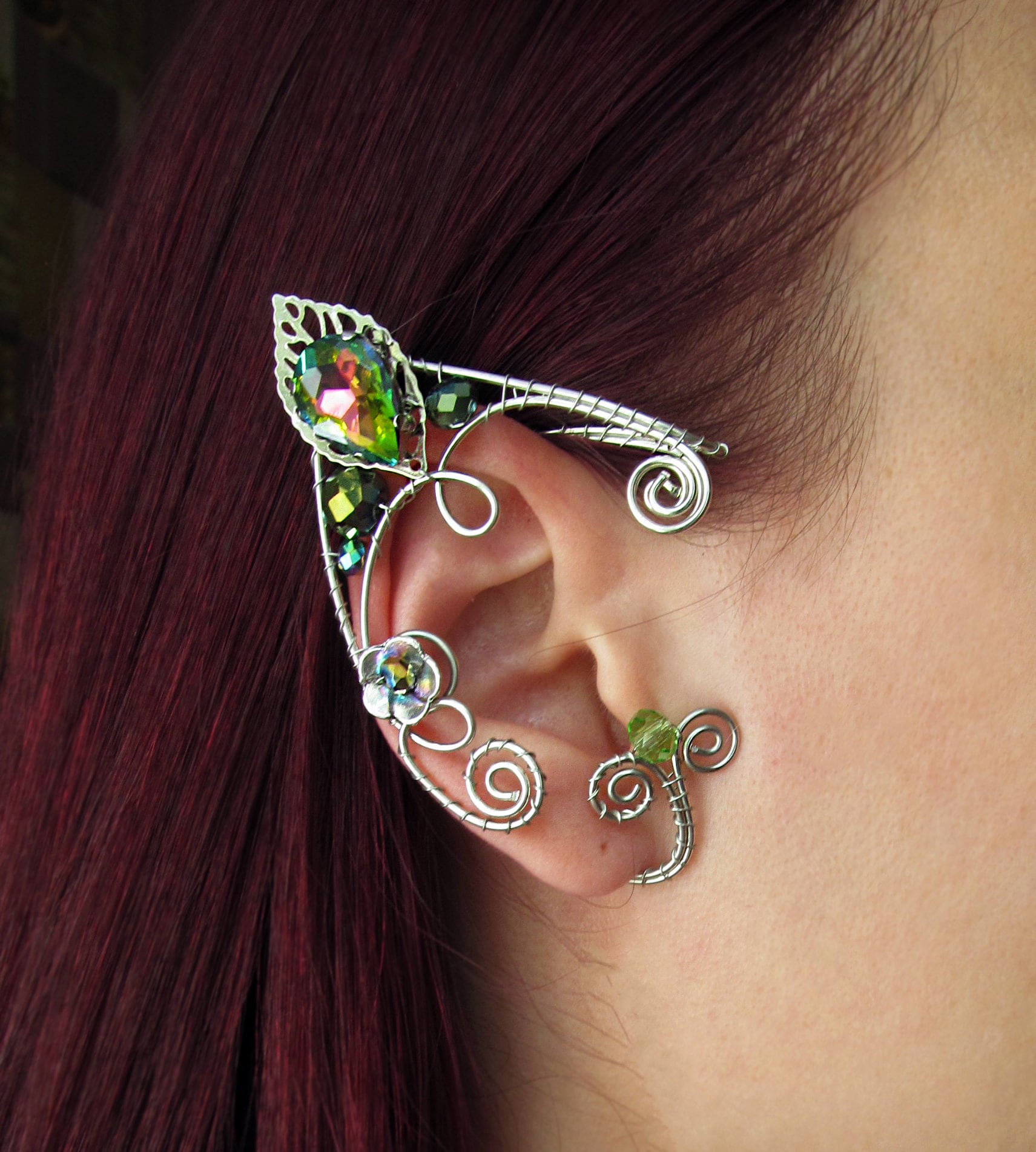 Elf Ears Green Ear cuff Elf Ear cuff Silver Ear cuff Elf Etsy
