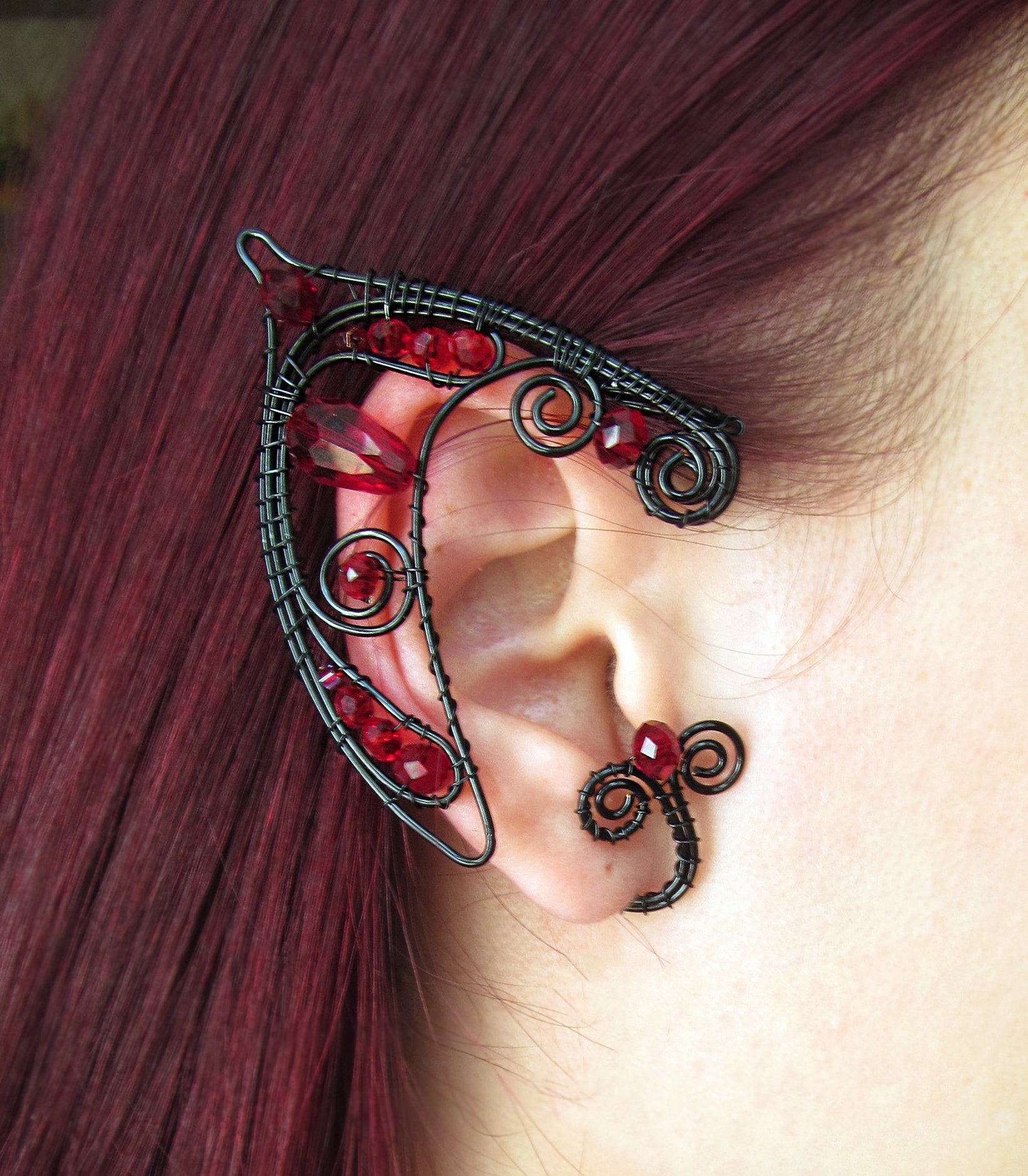 Elf Ears Black Ear cuff Elf Ear cuff Red Ear cuff Gothic Ear Etsy