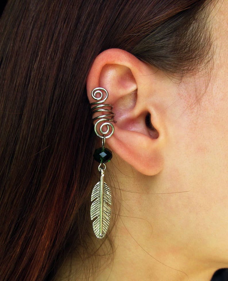 Silver Ear cuff Ear Cuff with feather Ear Cuff No Piercing Etsy