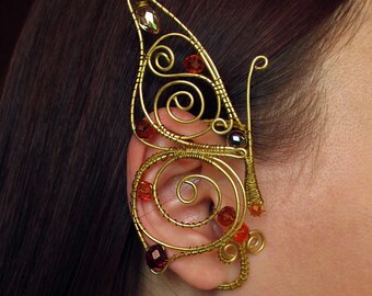 LaVenty Boucles D'Oreilles Papillon Avec Pompon Et Manchette - Accessoires Fées Elfe