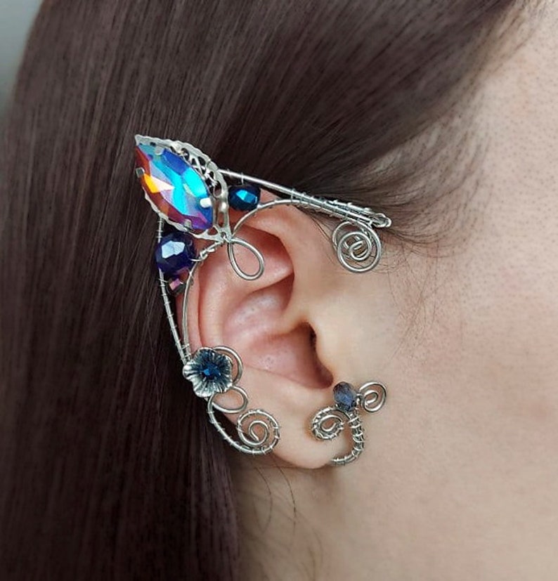 Elf Ears Blue Ear Cuff Elf Ear Cuff Silver Ear Cuff Elf Etsy