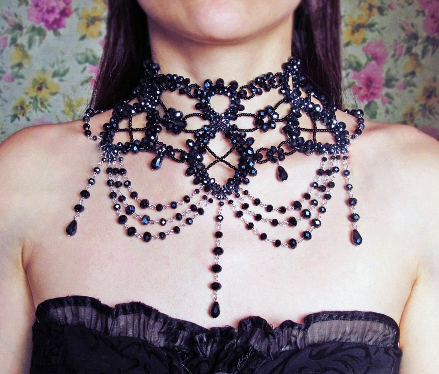 Black Necklace Shoulder Necklace Gothic Couture Choker Bohemian