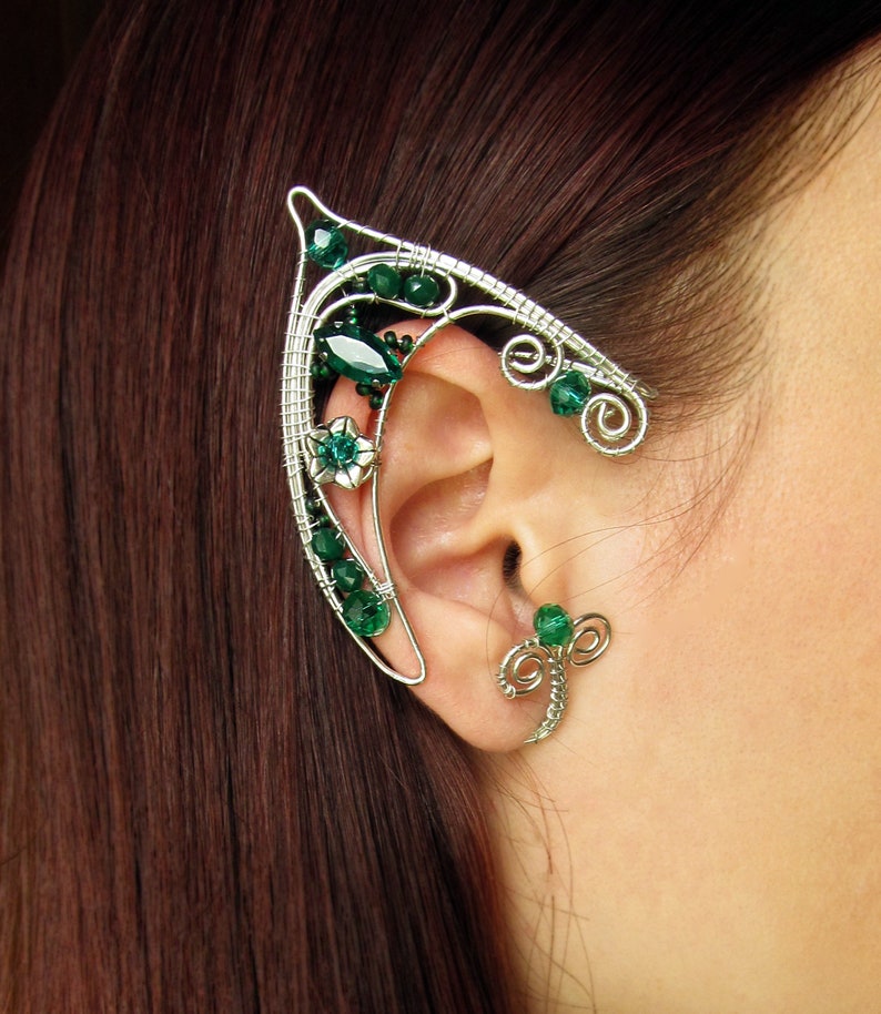 Elf Ears Green Ear Cuff Elf Ear Cuff Silver Ear Cuff Emerald Etsy