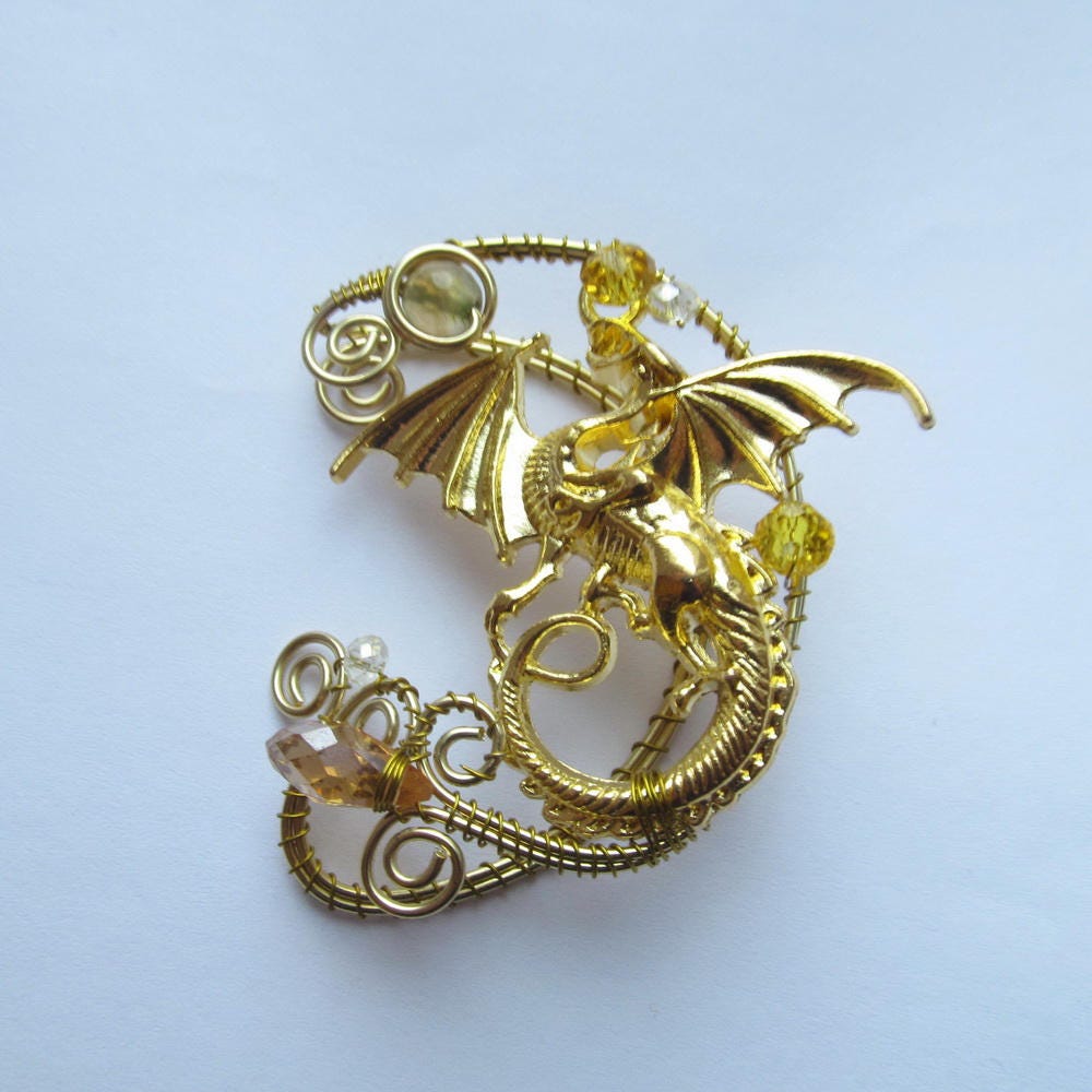Dragon Ear Cuff Wire Jewelry No Piercing Ear Cuffs Gold Dragon Etsy