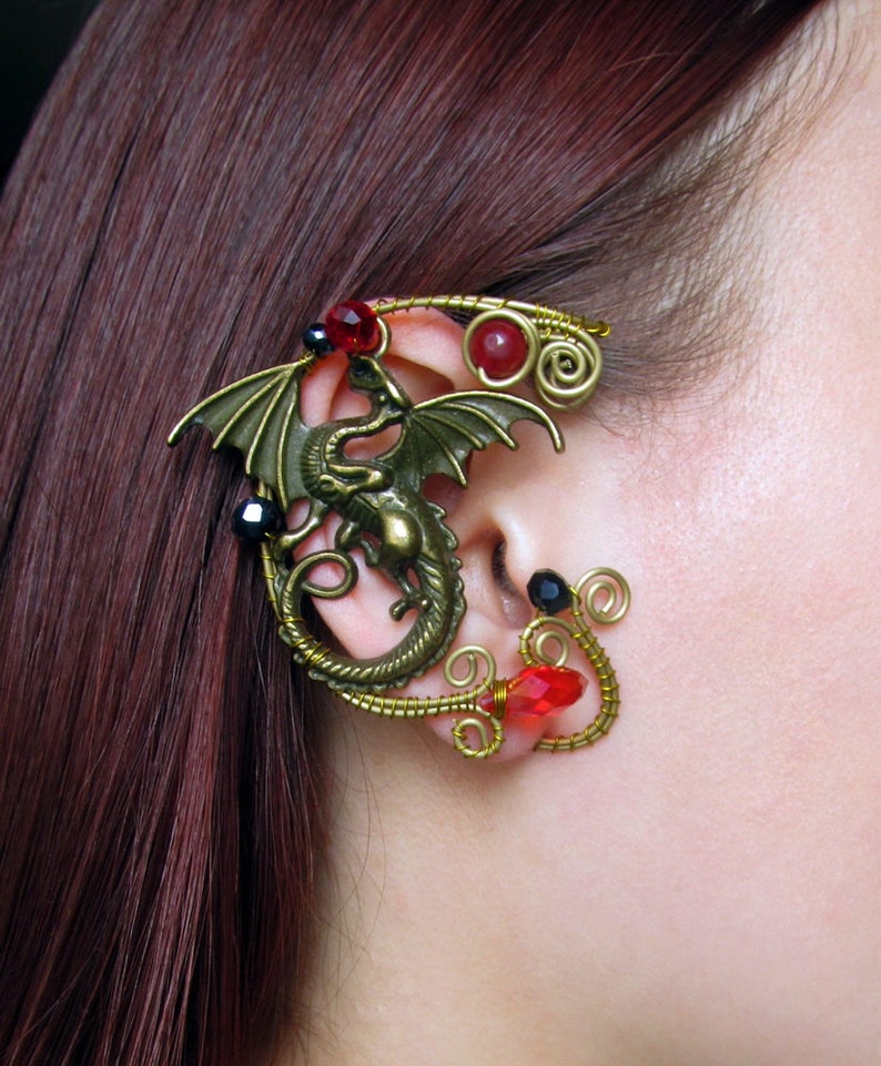 Dragon Ear Cuff Wire Jewelry No Piercing Ear Cuffs Red Black Etsy