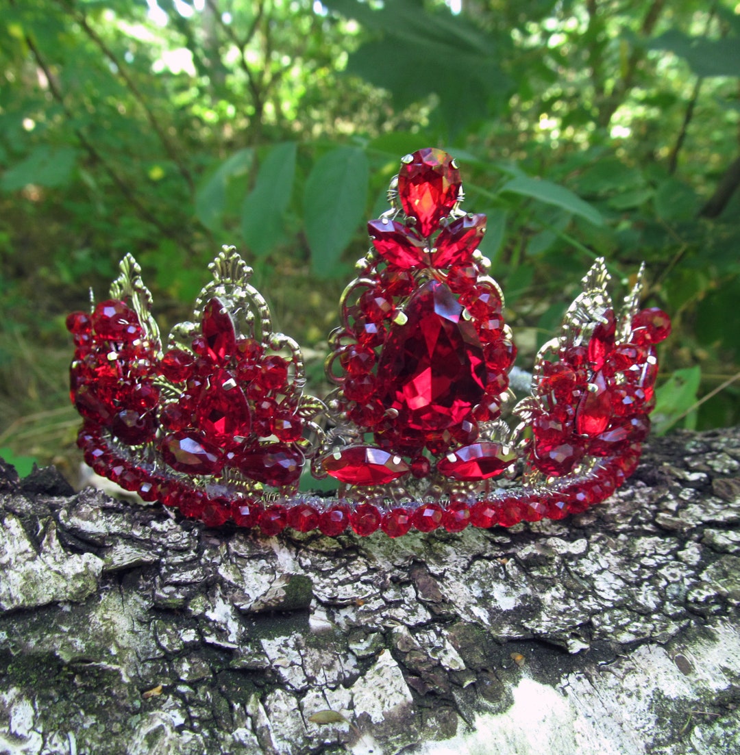 Red Crown Red Tiara Red Diadem Crystal Crown Wedding Crown Etsy