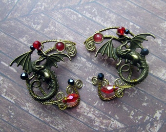 Dragon Ear Cuff Wire Jewelry No Piercing Ear Cuffs Red black ear cuff Wings ear cuff Wire Jewelry Wire wrapped ear cuffs