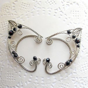 Elf Ear Cuff Wedding Ear cuffs Black Ear cuff Silver Ear cuff White Ear Cuff Elven ears Elf earrings Cuff Non Piercing Wire wrapped ear cuff