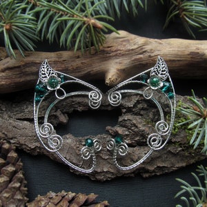 Elf Ear Cuff Wedding Ear cuffs Green Ear cuff Silver Ear cuff Blue Ear Cuff Elven ears Elf earrings Cuff Non Piercing Wire wrapped ear cuff