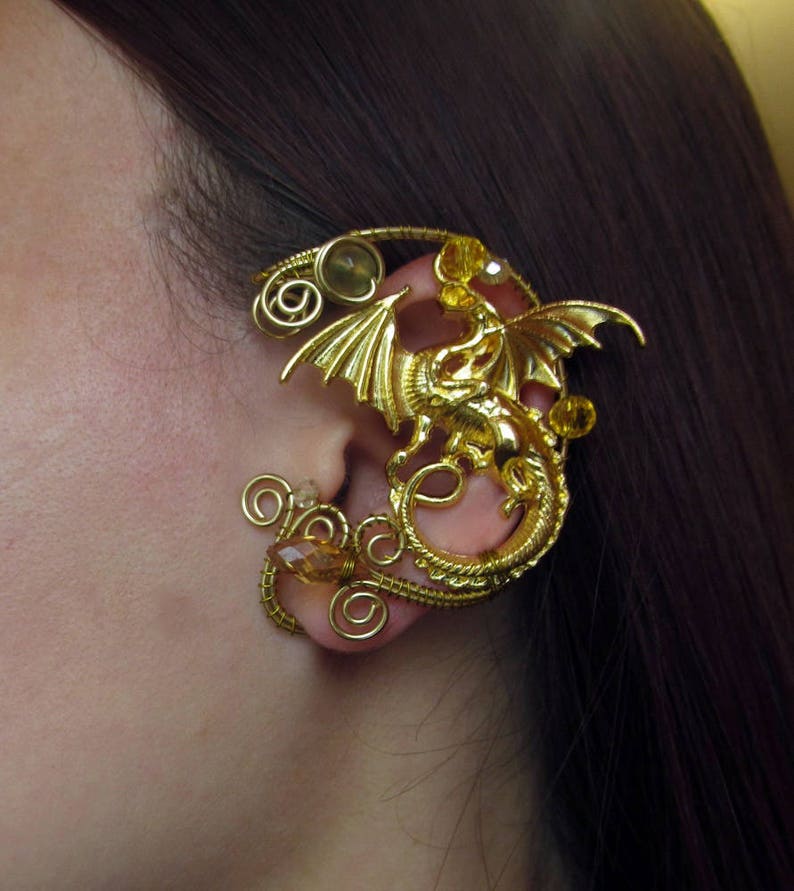 Dragon Ear Cuff Wire Jewelry No Piercing Ear Cuffs Gold Dragon Etsy