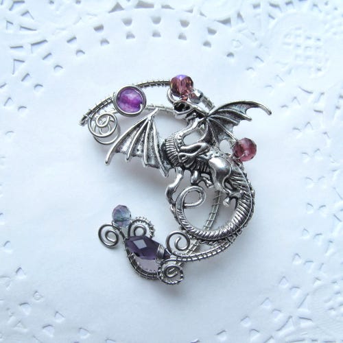 Silver Ear Cuff Dragon Purple Ear Cuff Wire Jewelry No Etsy