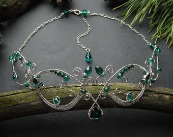 Elfen Tiara mit Kristallperlen, versilberter Draht, Fairy Cosplay