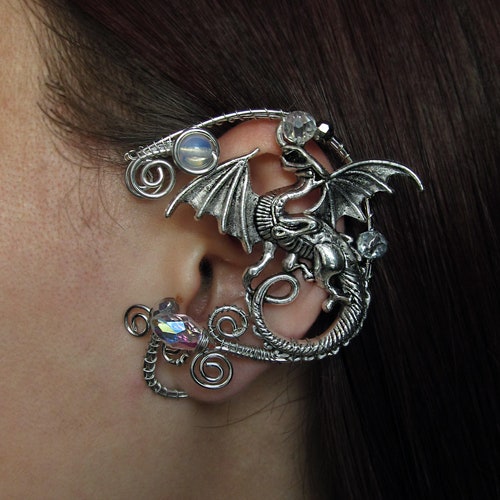 Silver Ear Cuff Dragon Moonstone Ear Cuff Wire Jewelry No Etsy