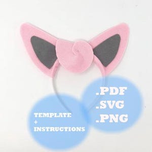 Può includere: Fascia per capelli in feltro rosa con orecchie in feltro grigio. La fascia è per realizzare un costume. L'immagine include il testo "TEMPLATE + INSTRUCTIONS .PDF .SVG .PNG".