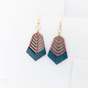 Pendientes de madera, pendientes de piel con purpurina, pendientes de piel, pendientes SIEREN, modelo FANTASY, MARTHO