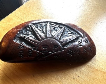 vintage handmade wood carved sun belt buckle